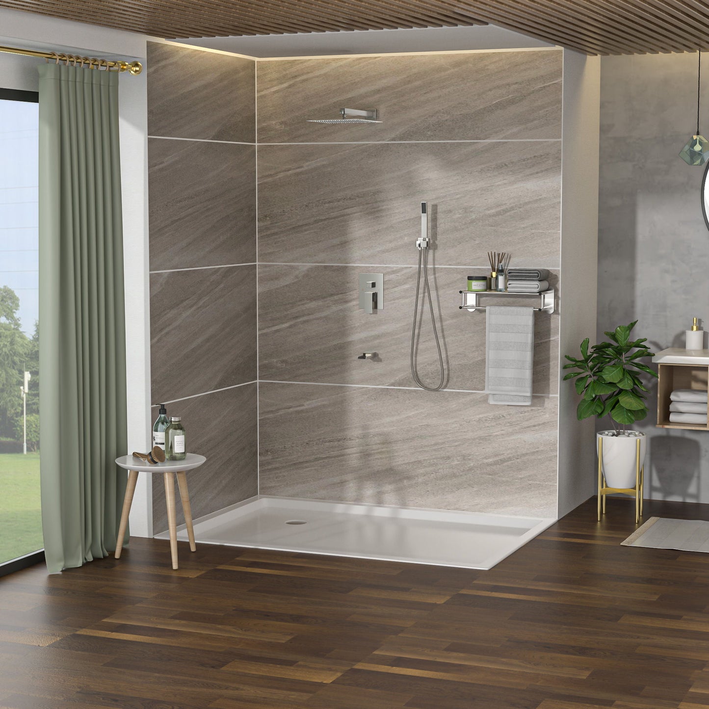 12" Ceiling Mount Square Shower System With Waterfall Tub Spout And Rough In Valve