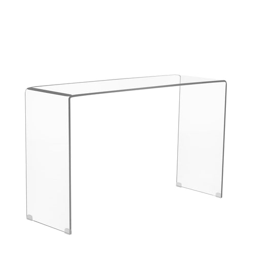 Elegant Transparent Tempered Glass Console Table With Rounded Edges, Modern Sofa Table - Clear