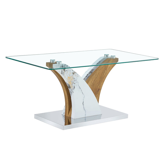 Artistic Rectangular Coffee Table With Tempered Glass Countertop