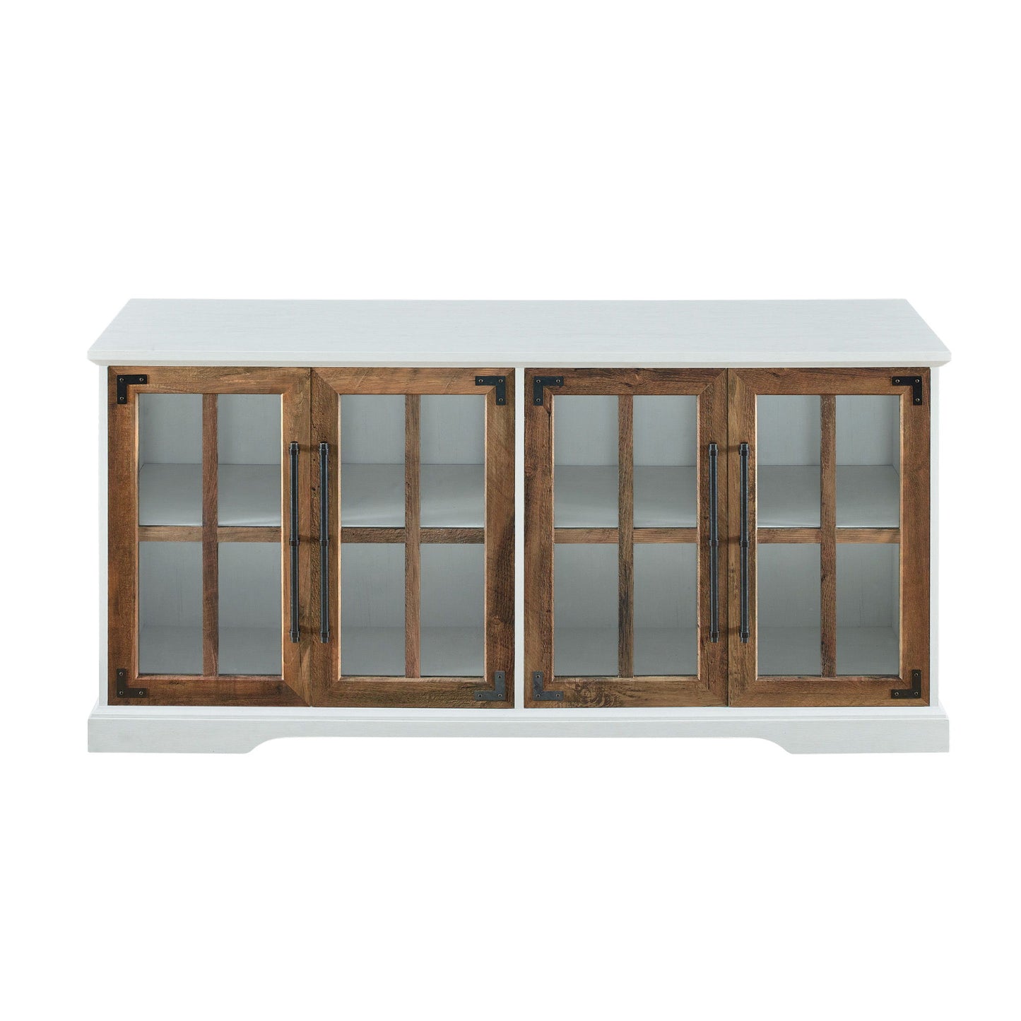 Modern Farmhouse Two Tone Windowpane Glass Door TV Stand For TVs Up To 65"
