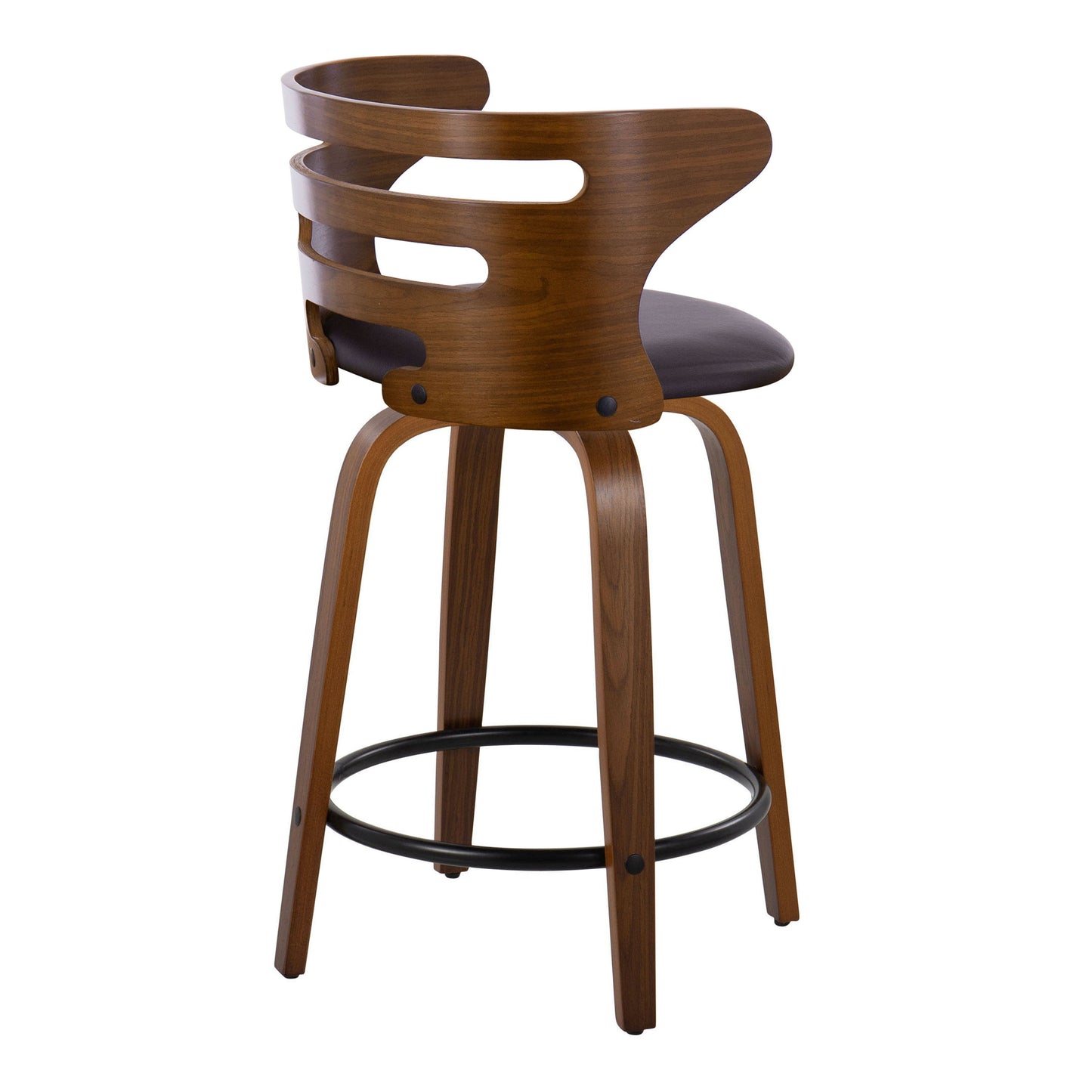 Cosini - Mid-Century Modern Fixed Height Counter Stool With Swivel With Round Footrest (Set of 2) - Walnut / Brown