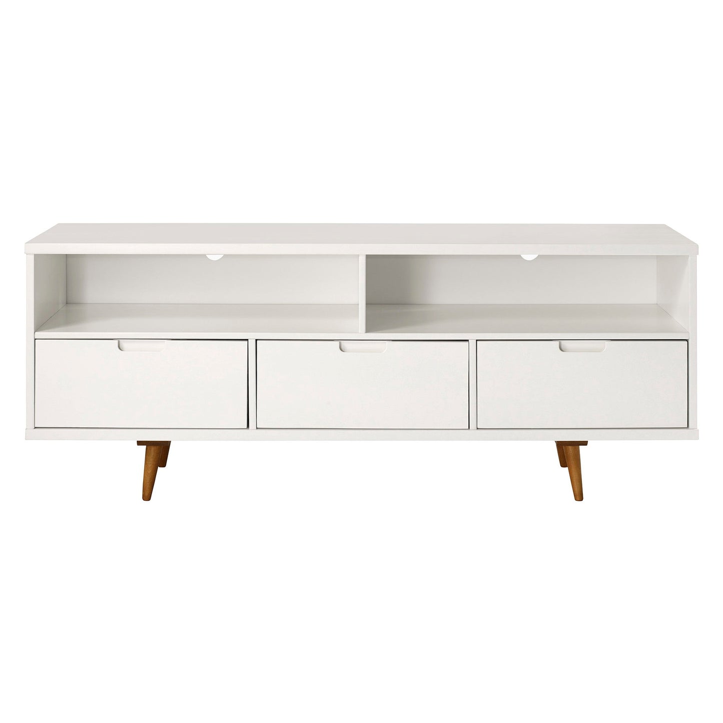 Mid-Century Modern Minimalist 3 Drawer Corner TV Stand For TVs Up To 58