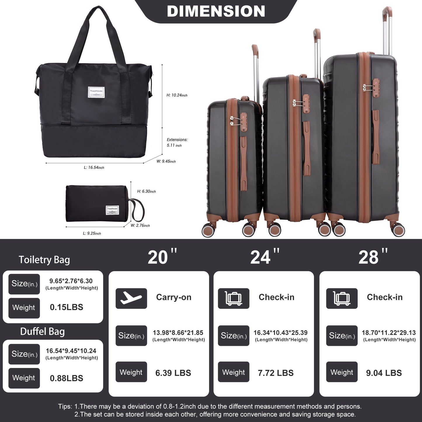 5 Piece Set Hardshell Carry On Luggage Set With Tsa Lock