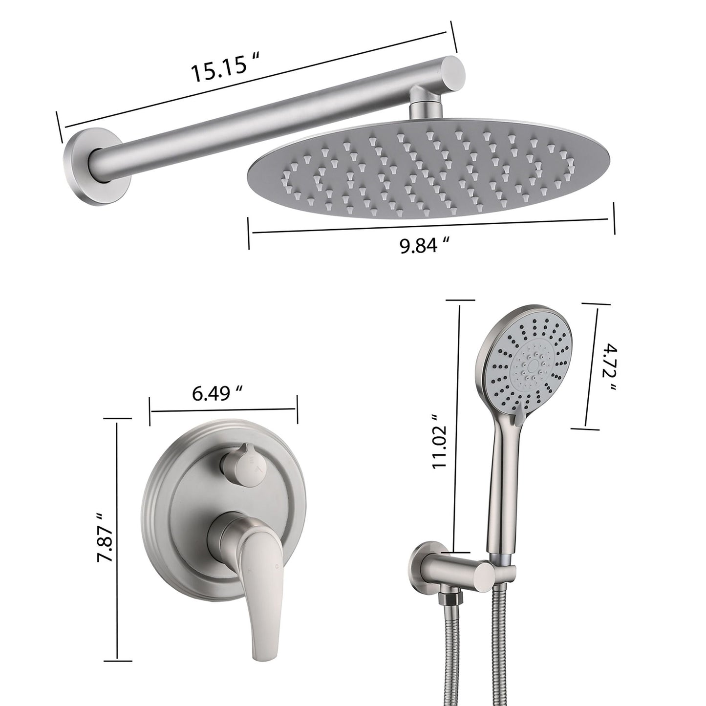 Wall Mounted Shower Set With High Pressure 10" Rain Shower Head And 5 Function Handheld Shower Head - Brushed Nickel