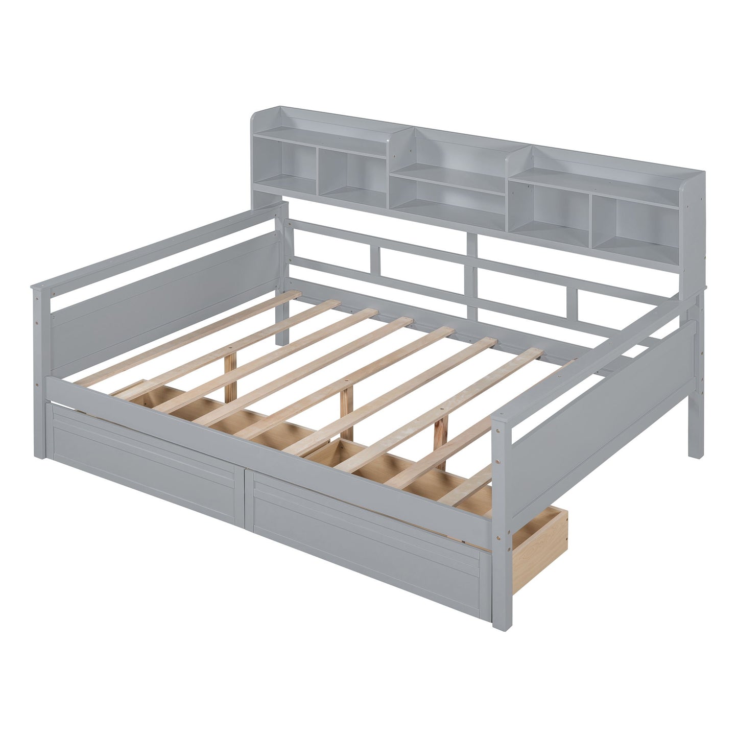 Daybed, Slat Support, With Bedside Shelves And 2 Drawers