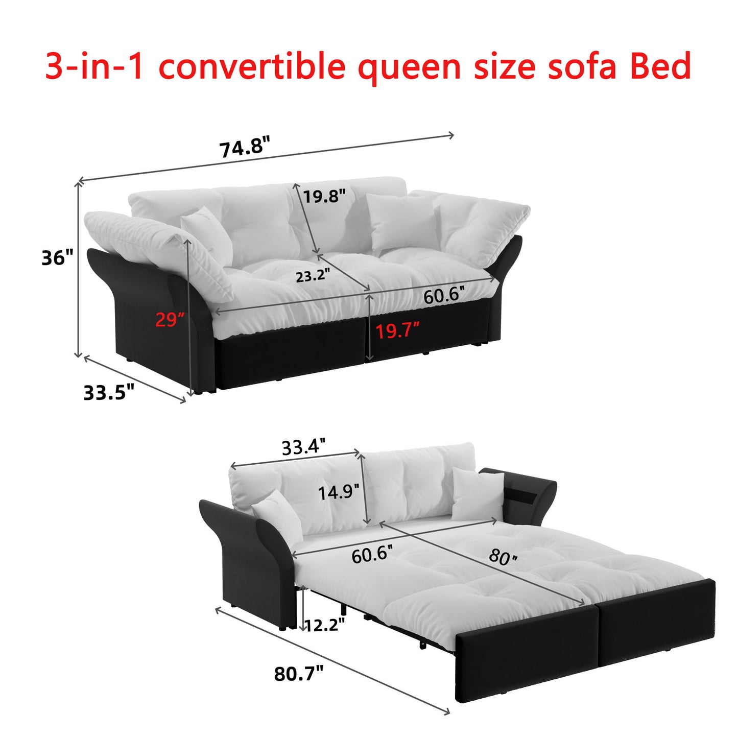 Queen Pull Out Sofa Bed, 3 In 1 Convertible Sleeper Sofa With 2 Soft Pillows - Green
