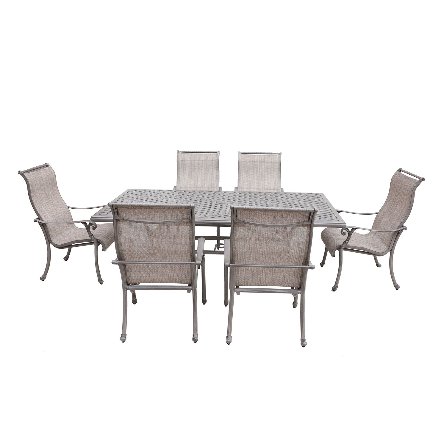 Cast Aluminum 7 Piece Aluminum Dining Set With Sling Chairs - Gray