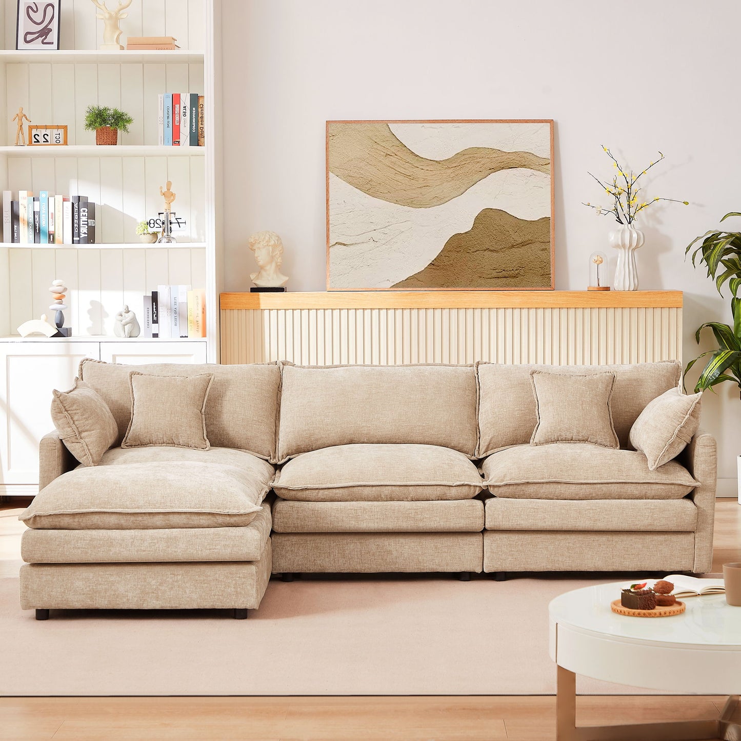 Contemporary Modular Sectional Sofa Set With Movable Ottoman