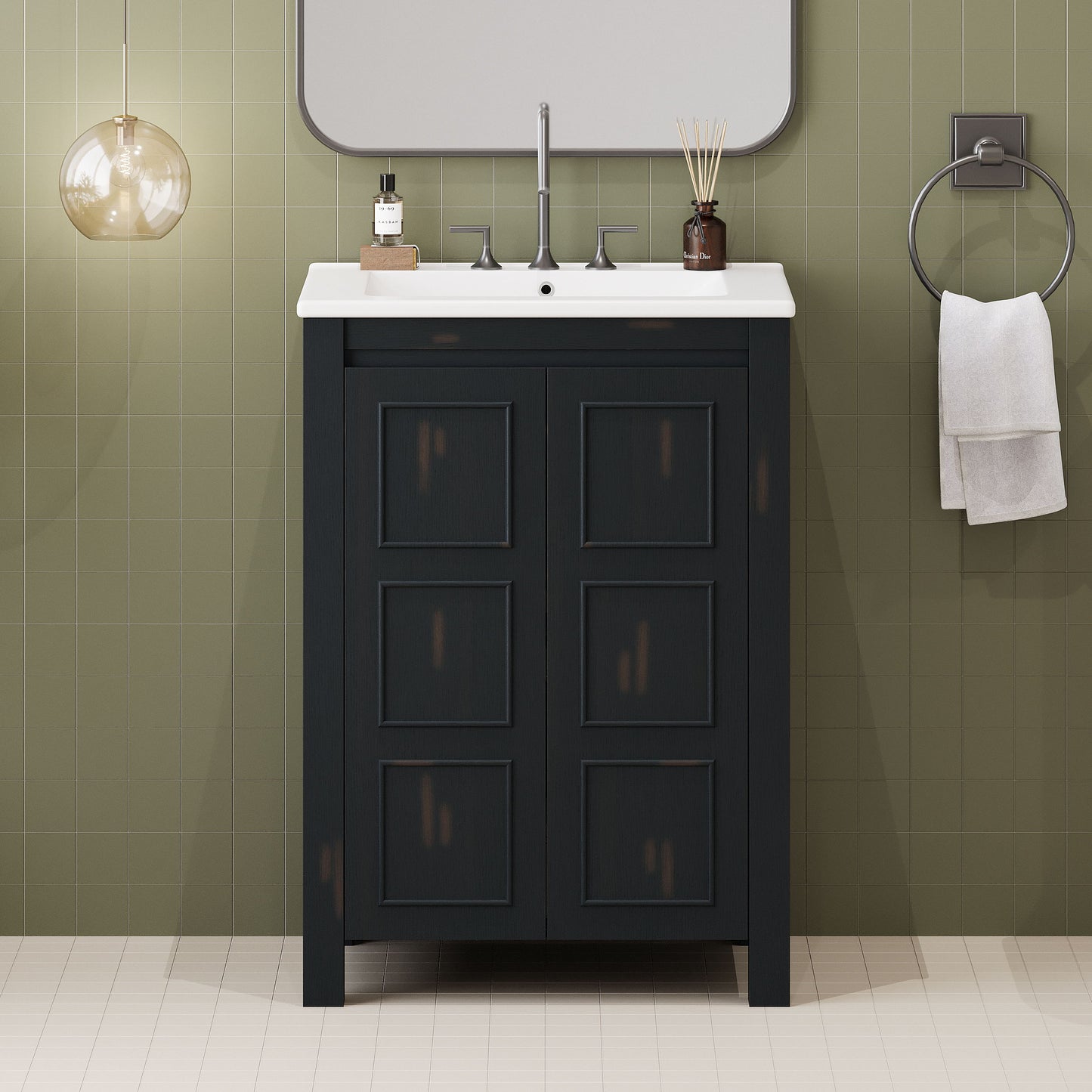Vintage Style Small Bathroom Vanity Combo With Ceramic Sink, 2 Soft-Close Doors - Espresso