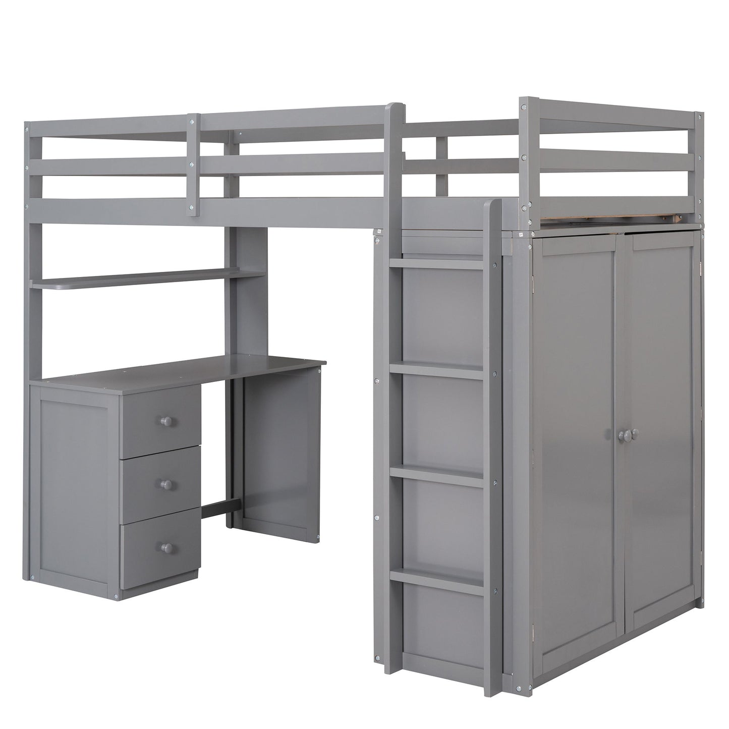 Loft Bed With Drawers, Desk, And Wardrobe