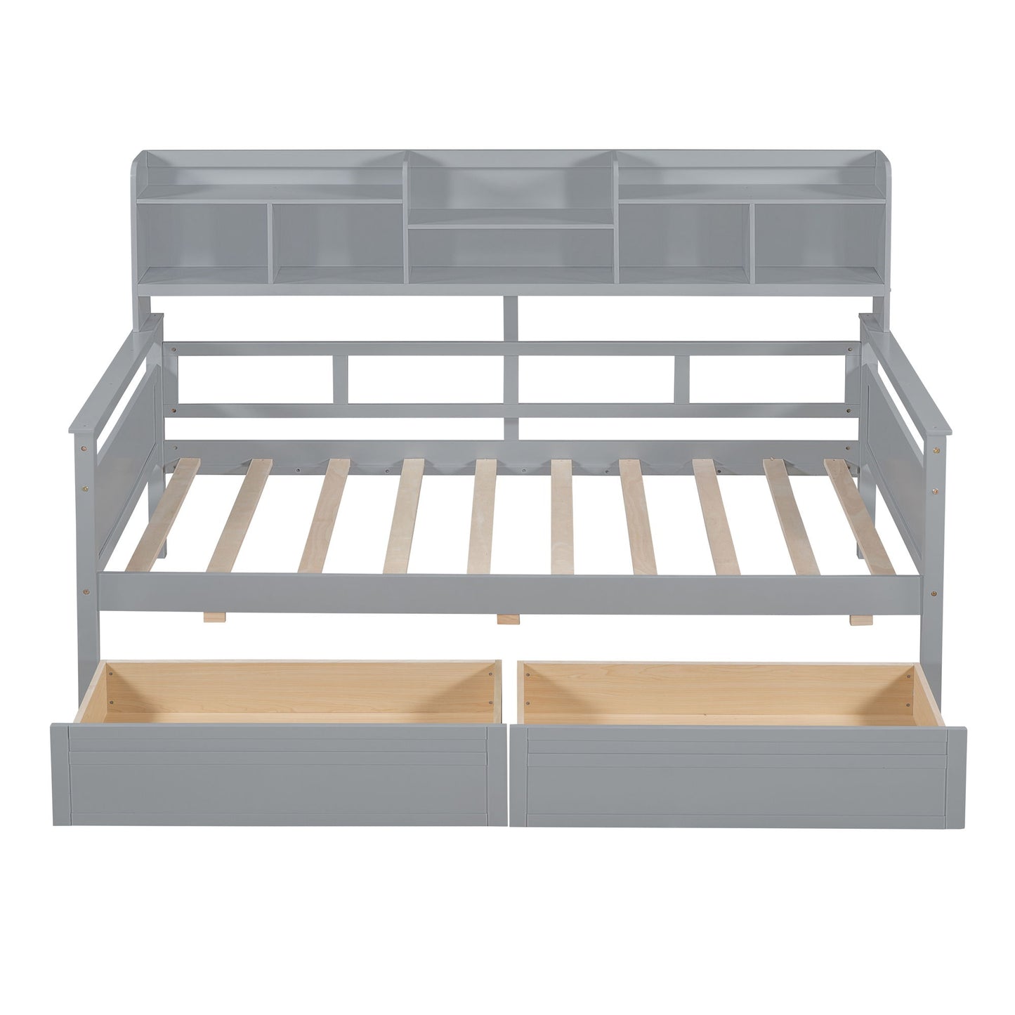 Daybed, Slat Support, With Bedside Shelves And 2 Drawers