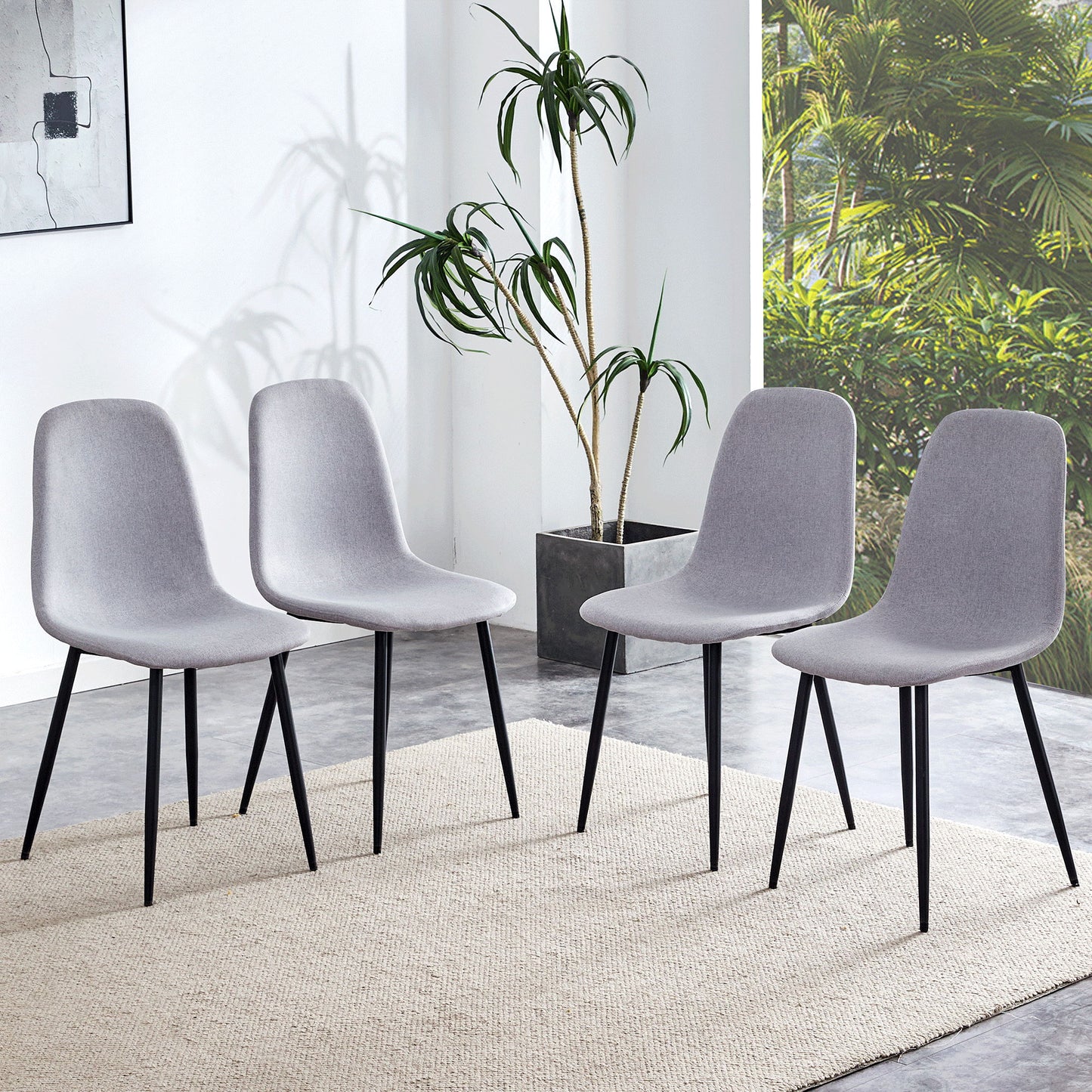 (Set of 4) Fabric Back And Metal Combined Spoon Chairs Perfectly Matching Minimalist And Scandinavian Style Homes - Gray / Black