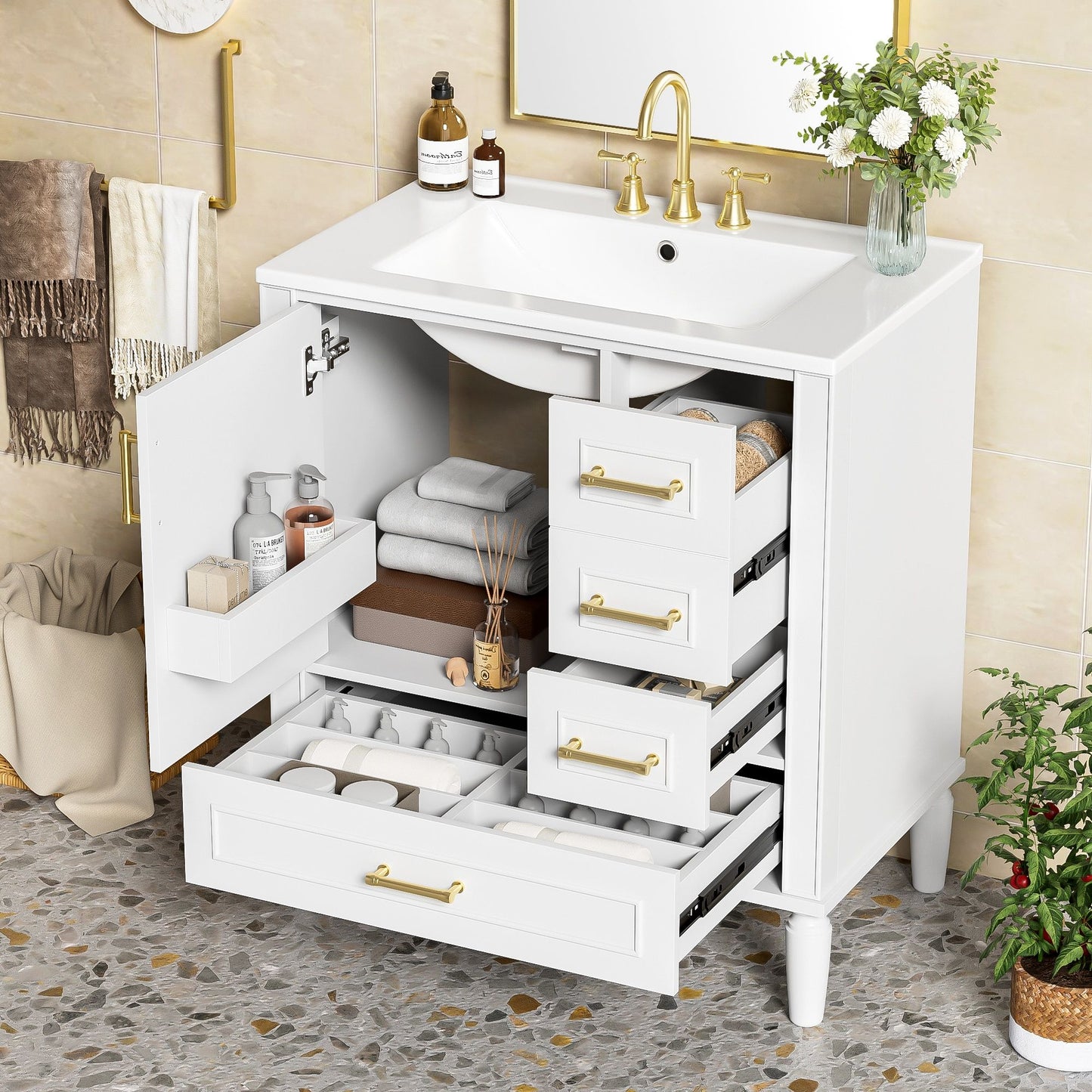 Traditional Bathroom Vanity Set With Soft Close Doors