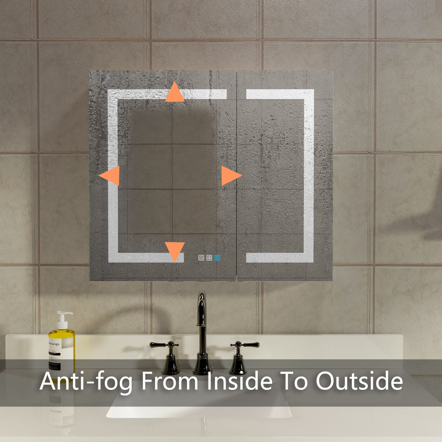 LED Lighted Bathroom Medicine Cabinet With Mirror, 30 x 26", Recessed Or Surface LED Medicine Cabinet, Defog, Stepless Dimming, Color Temper Change, 2 Outlets, Storage Shelves - Silver