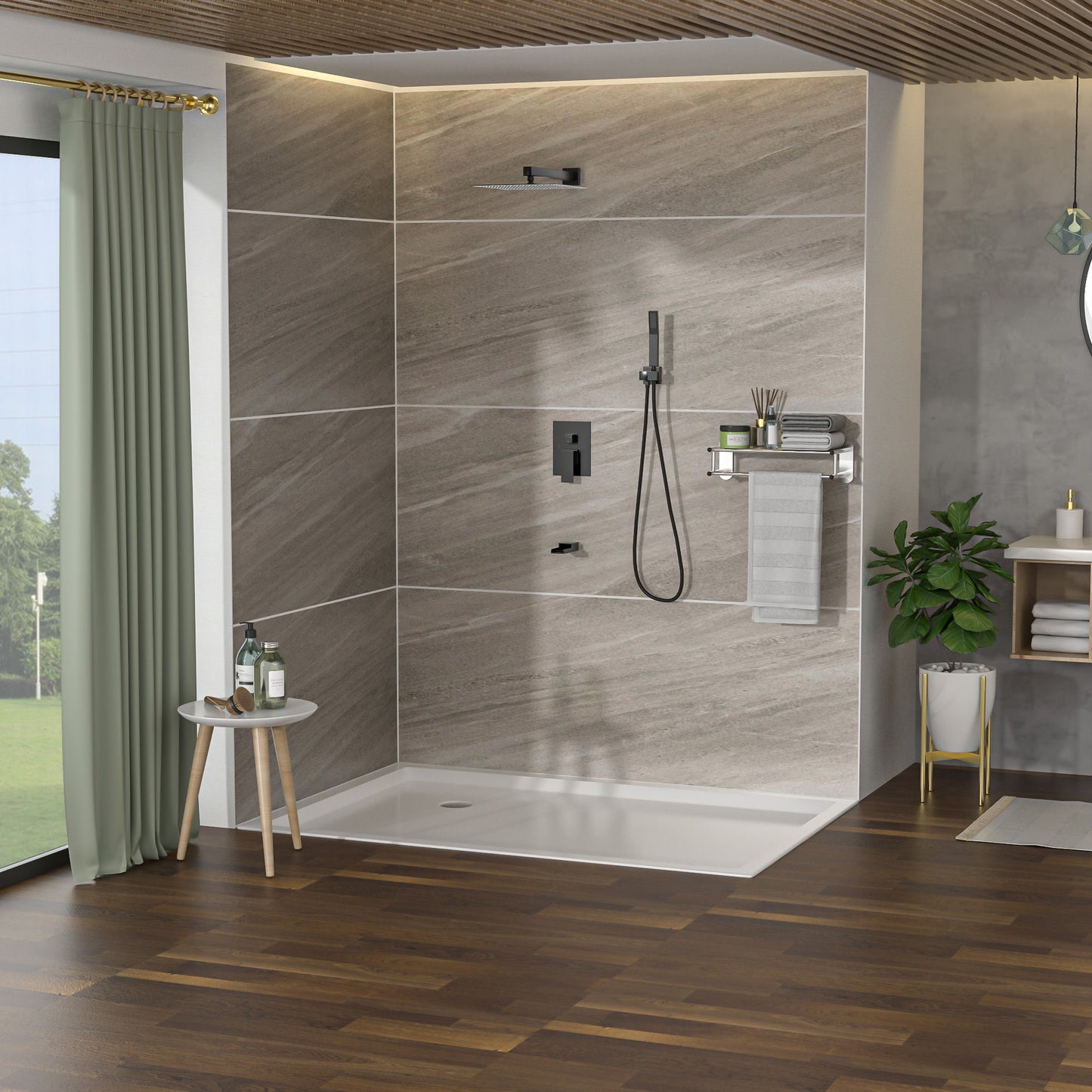 12" Ceiling Mount Square Shower System With Waterfall Tub Spout And Rough In Valve