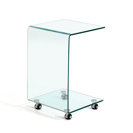 Tempered Clear Bent Glass Side Table End Table For Living Room, Small Sofa Table - Transparent