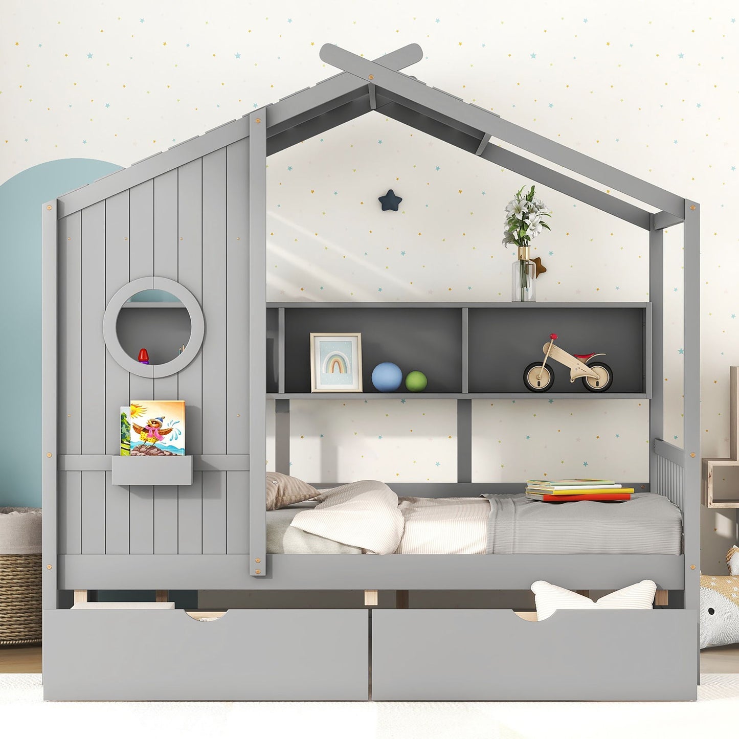 Modern Design House Bed With Storage Shelf