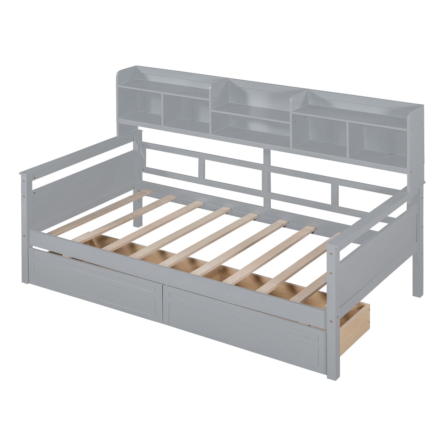 Daybed, Slat Support, With Bedside Shelves And 2 Drawers