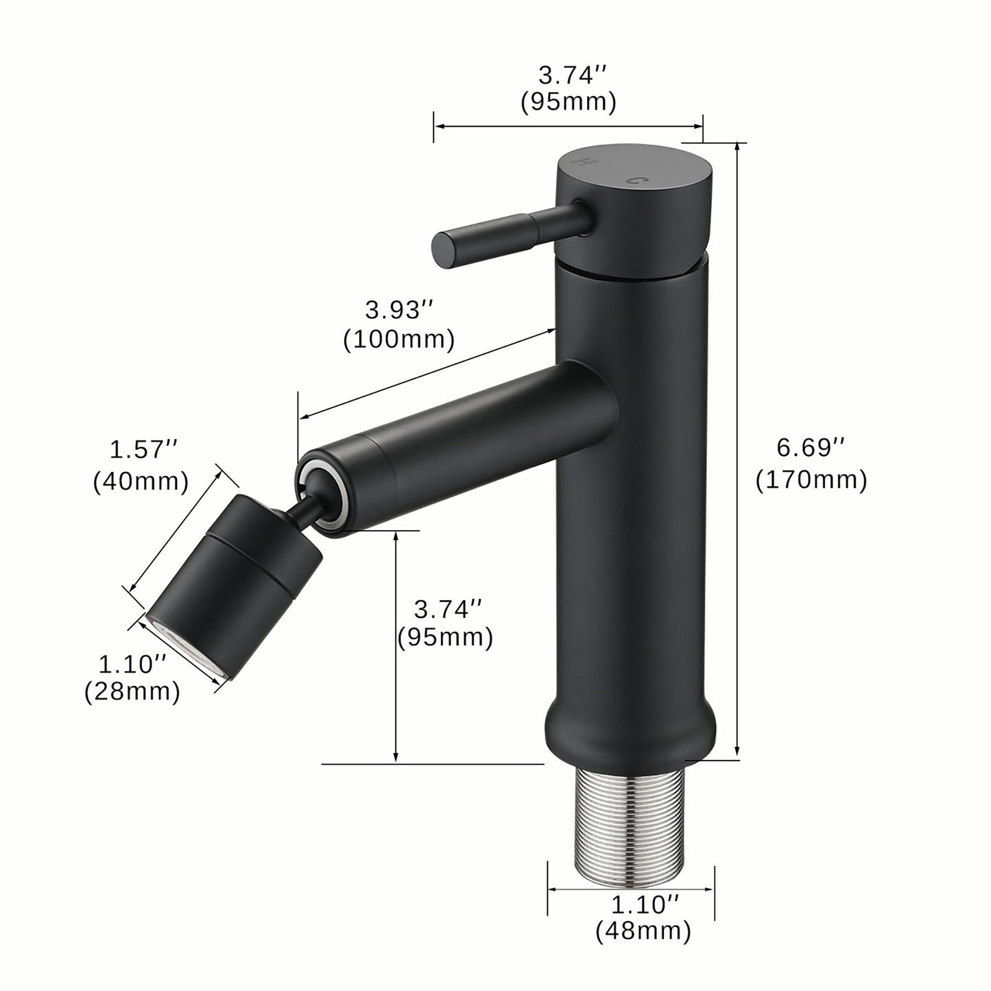2 Mode Bathroom Faucet With 360 Degree Rotating Aerator For Sink - Matte Black