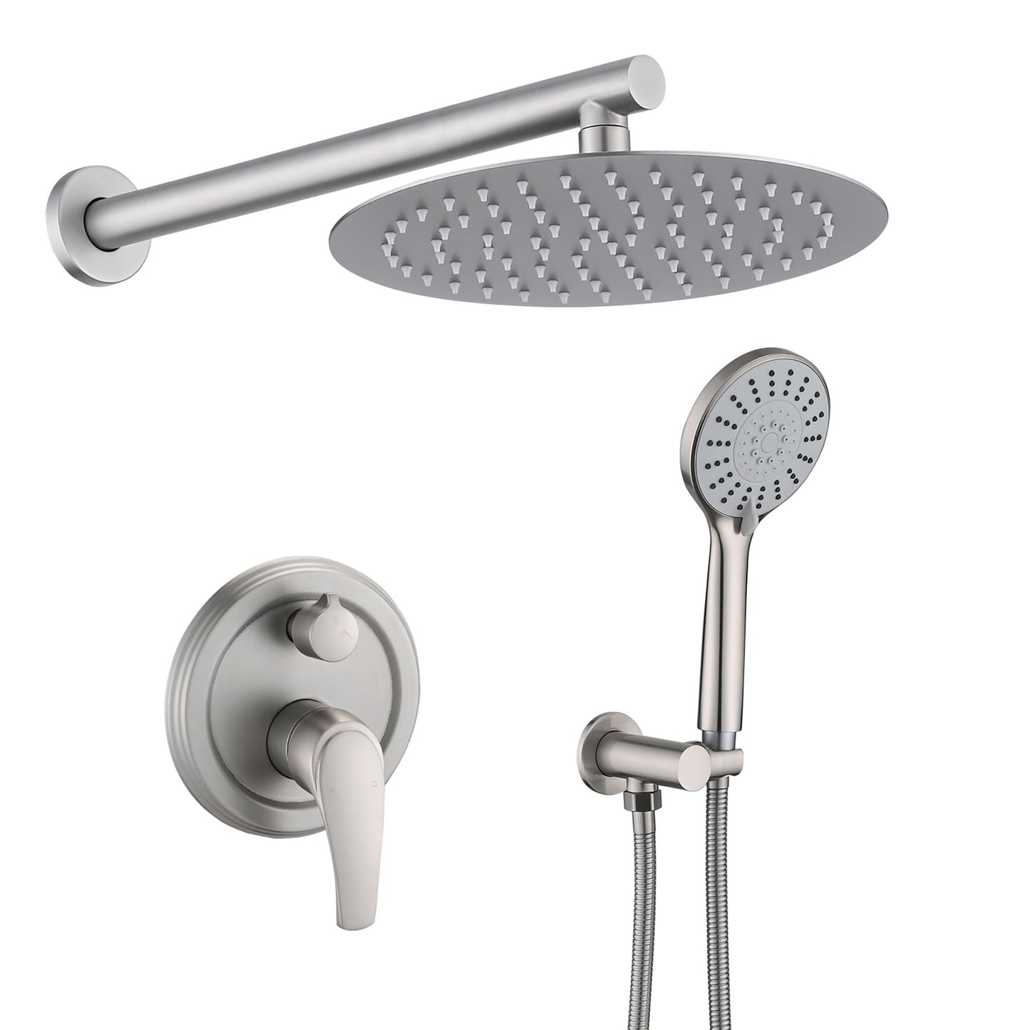 Wall Mounted Shower Set With High Pressure 10" Rain Shower Head And 5 Function Handheld Shower Head - Brushed Nickel