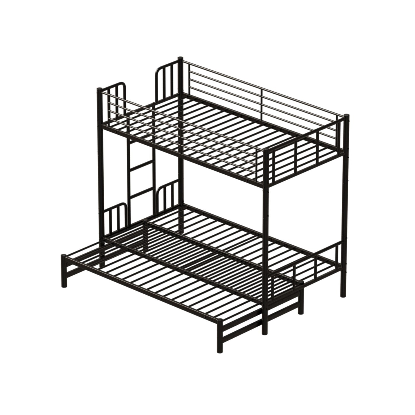 Twin Metal Pull Out Bunk Bed With Guardrail And Built In Ladder, Space Saving Convertible Frame For Bedroom - Black