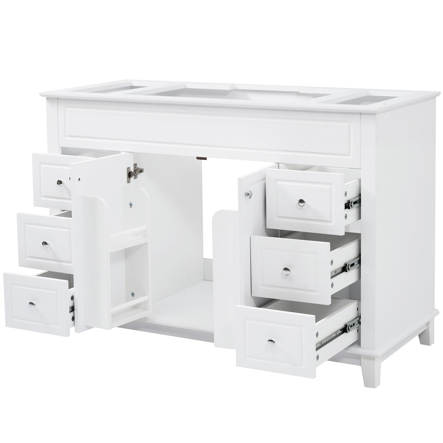 Bathroom Vanity Cabinet Only, 6 Soft Close Drawers & Double Doors With 2 Tier Shelves - White