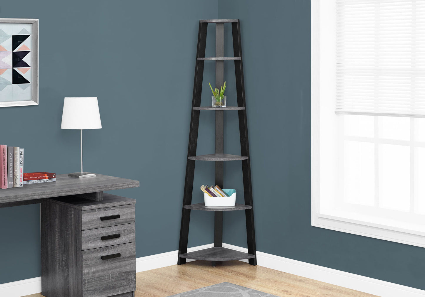 5 Tier Bookshelf, Bookcase, Etagere, Corner, For Office, Contemporary & Modern
