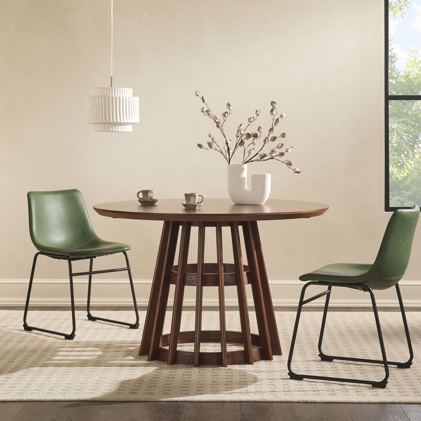 Round Dining Table With Pedestal Base - Brown