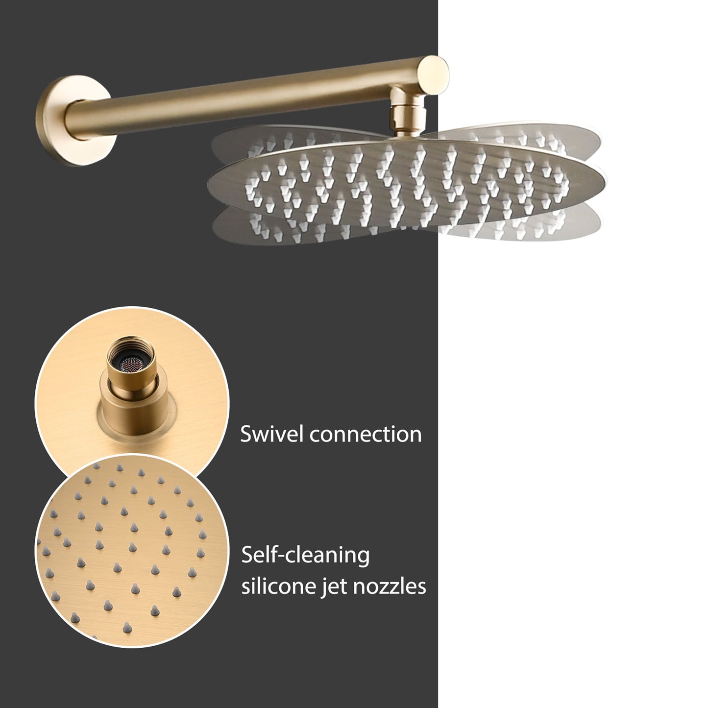 Wall Mounted Shower System With High Pressure Rain Shower Head & 5 Function Handheld - Brushed Gold