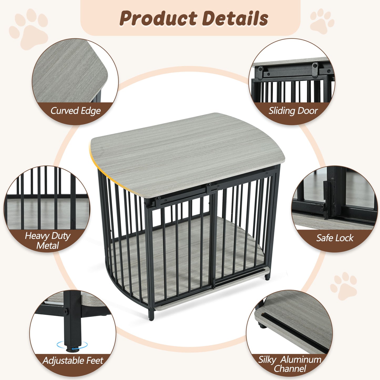 Furniture Style Dog Crate For Small And Medium Dogs, Wooden Cage Indoor Kennel Furniture, Modern Dog Crate End Table With Double Doors - Gray