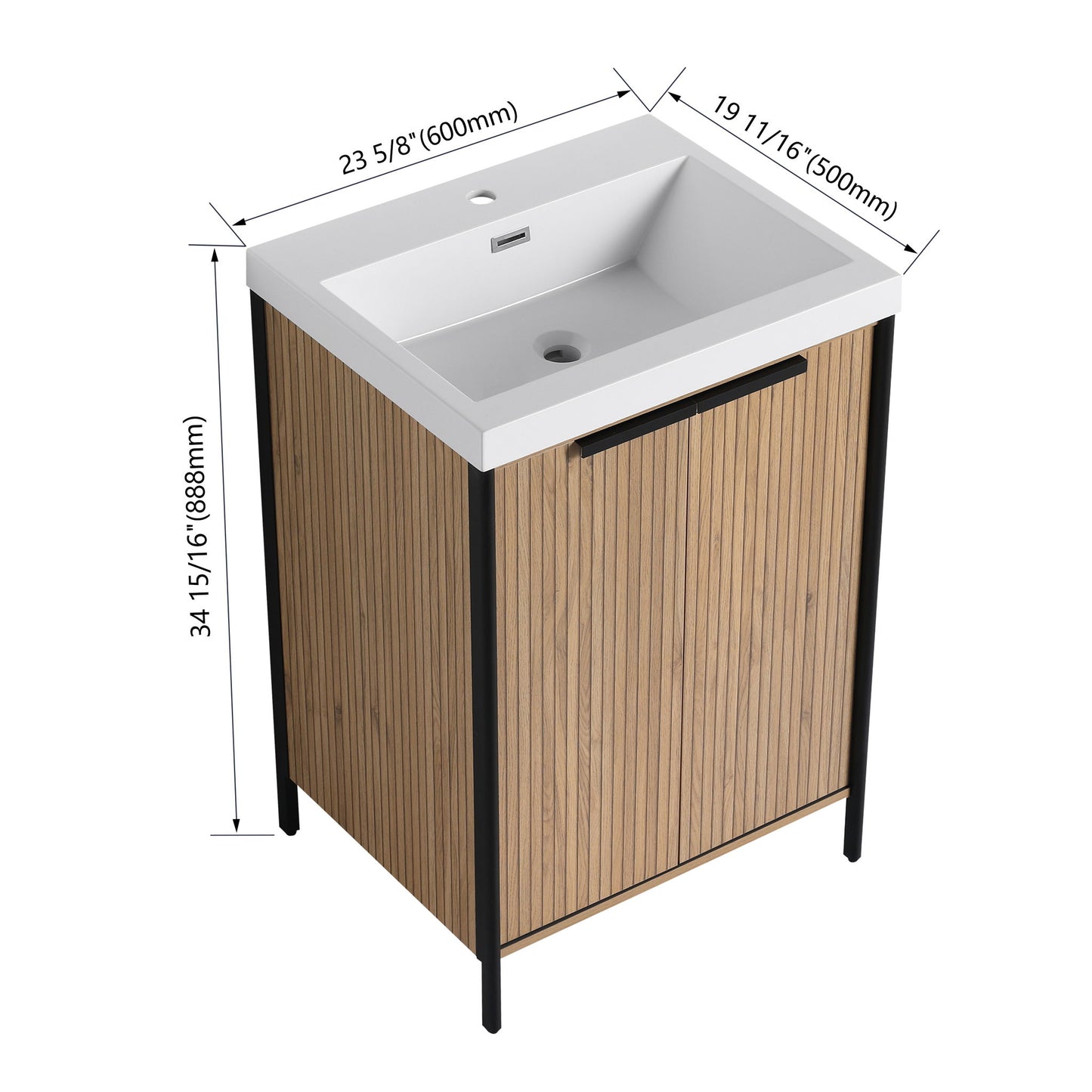 Modern Freestanding Bathroom Vanity With Resin Sink & Soft Close Cabinet Doors