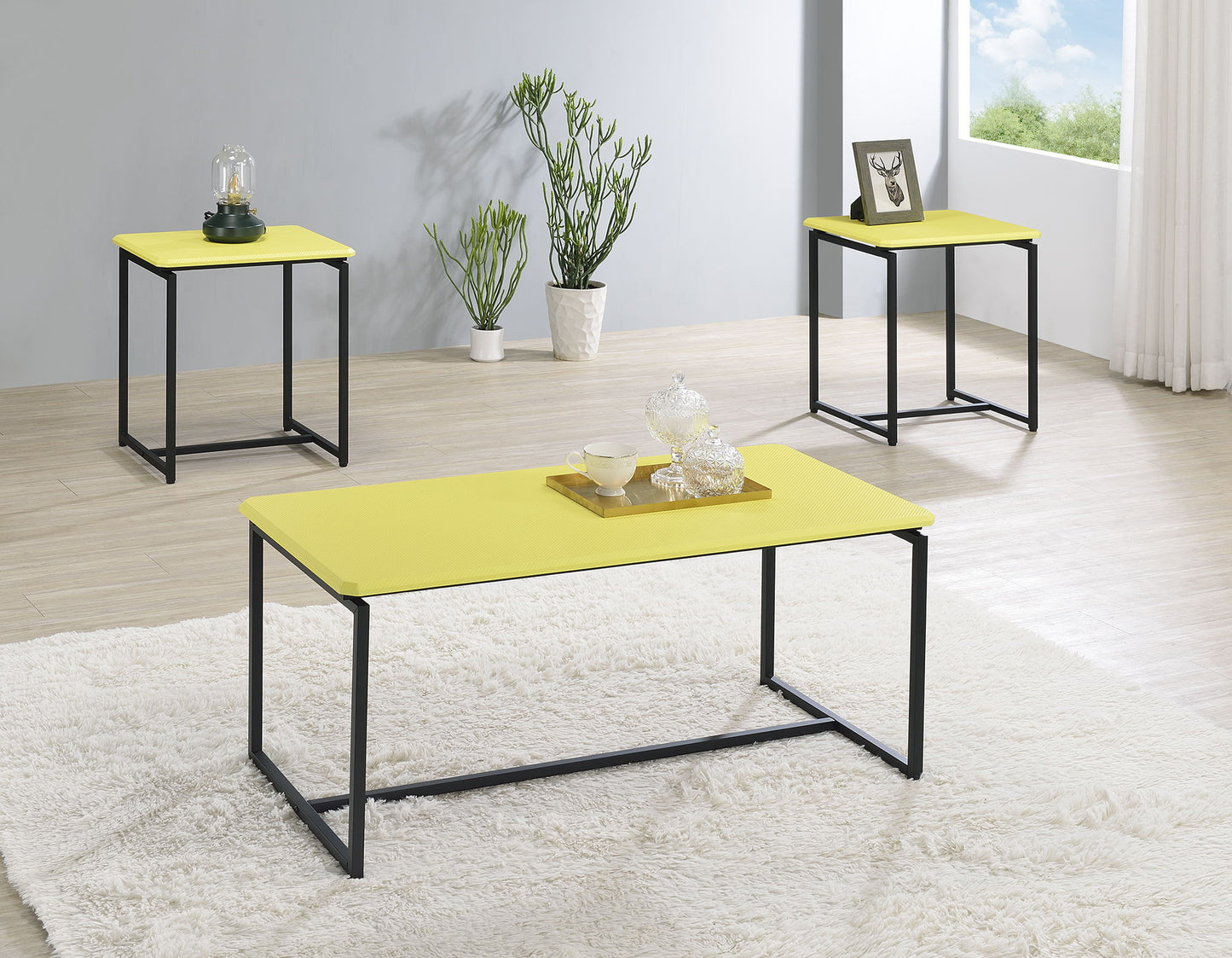 GT - 3 Piece Carbon Fiber Wrap Coffee Table And End Table (Set of 3)