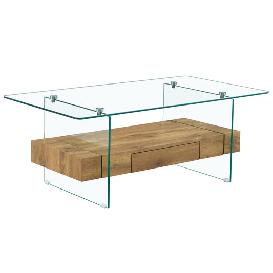 Modern 2 Tier Square Coffee Table, Elegant Marble Pattern
