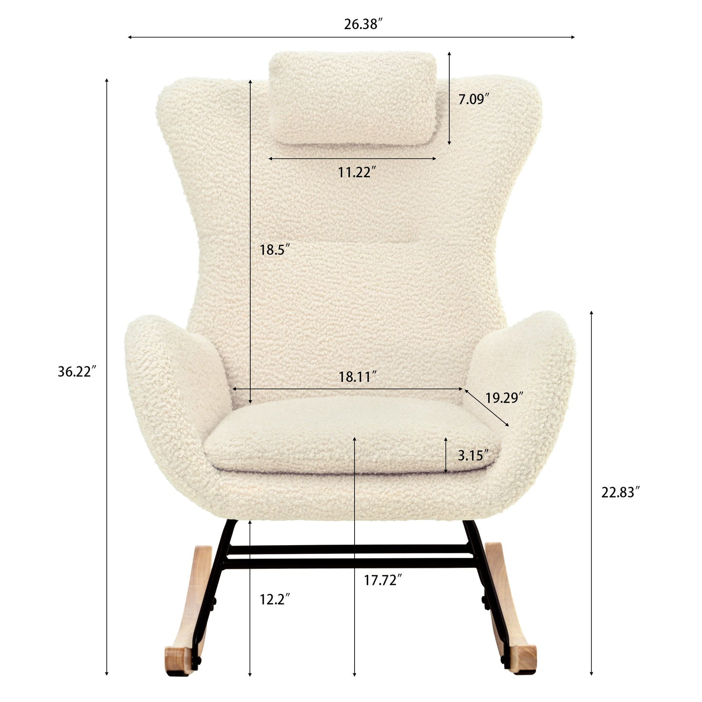 Rocking Chair Nursery, Teddy Upholstered Rocker Glider Chair With High Backrest, Adjustable Headrest & Pocket, Comfy Glider Chair For Nursery, Bedroom, Living Room, Offices, Rubber Wood - Beige