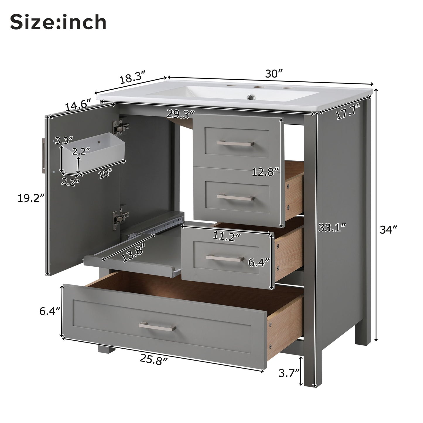 Modern Bathroom Vanity With Ceramic Sink, Solid Frame And Storage Solutions