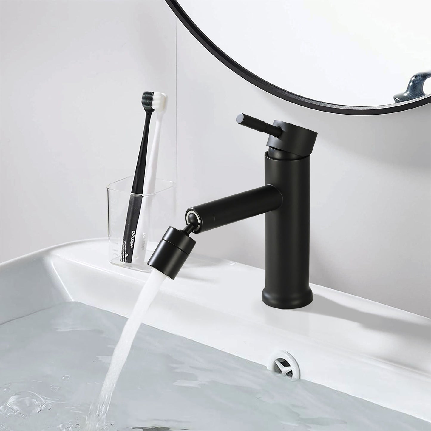 2 Mode Bathroom Faucet With 360 Degree Rotating Aerator For Sink - Matte Black