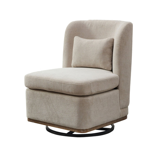 Wide Modern Chenille Cushioned Armless Metal Base 360° Swivel Chair With Pillow