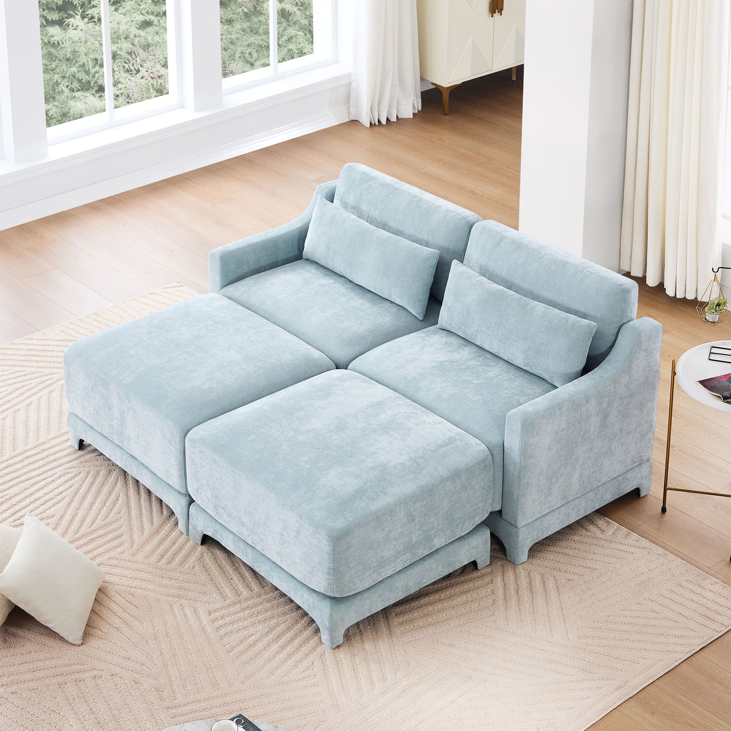 Stylish Sofa With Ottoman And Lumbar Pillows, Ergonomic Design