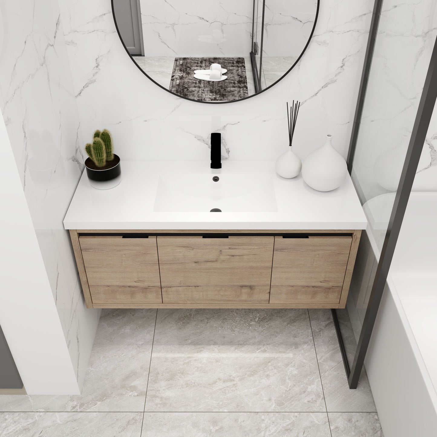 Floating Bathroom Vanity With Resin Sink And Soft Close Doors