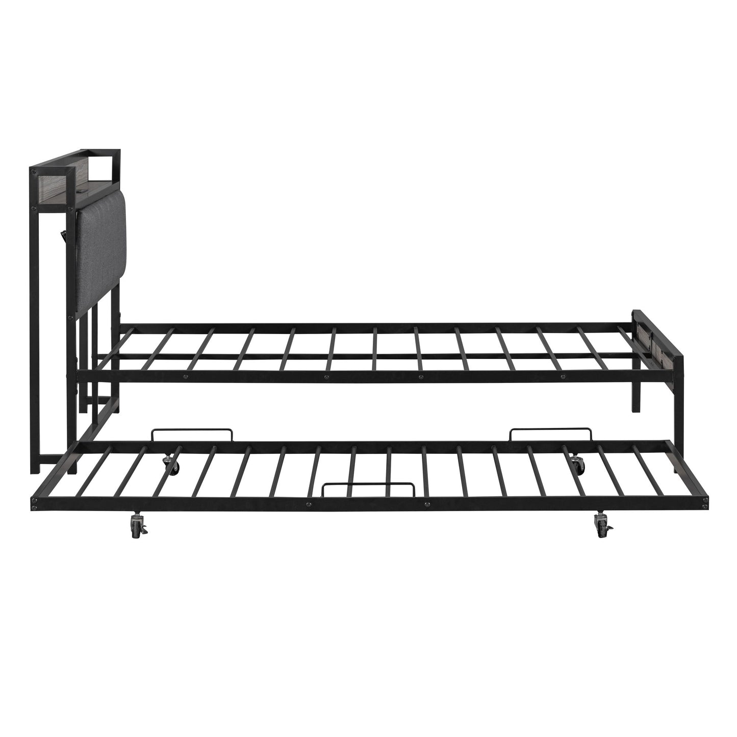 Platform Bed Frame With Trundle, USB Ports And Slat Support, No Box Spring Needed