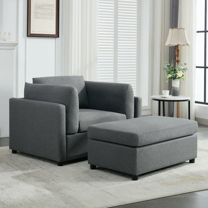 Wide Modern Oversized Armchair With Ottoman Stool, Single Sofa With Lumbar Support, Accent Chair