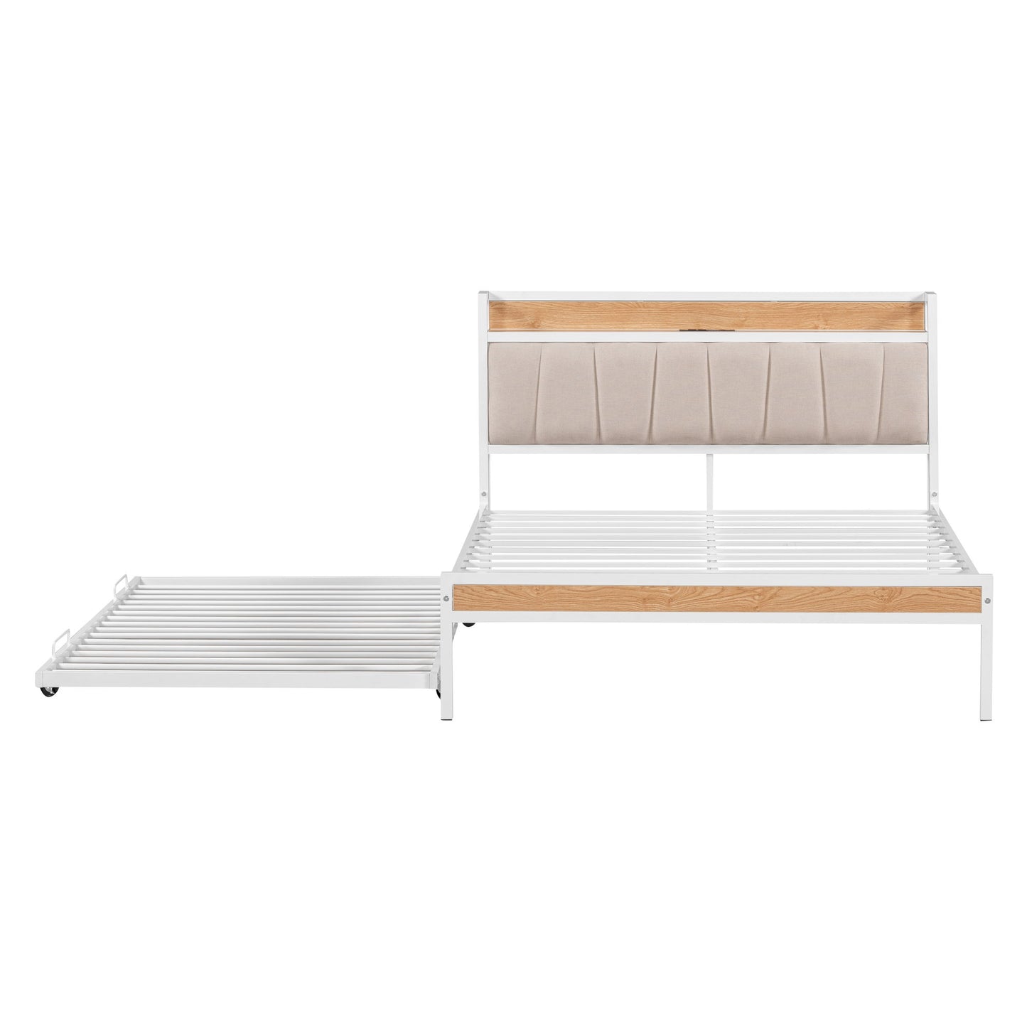Platform Bed Frame With Trundle, USB Ports And Slat Support, No Box Spring Needed