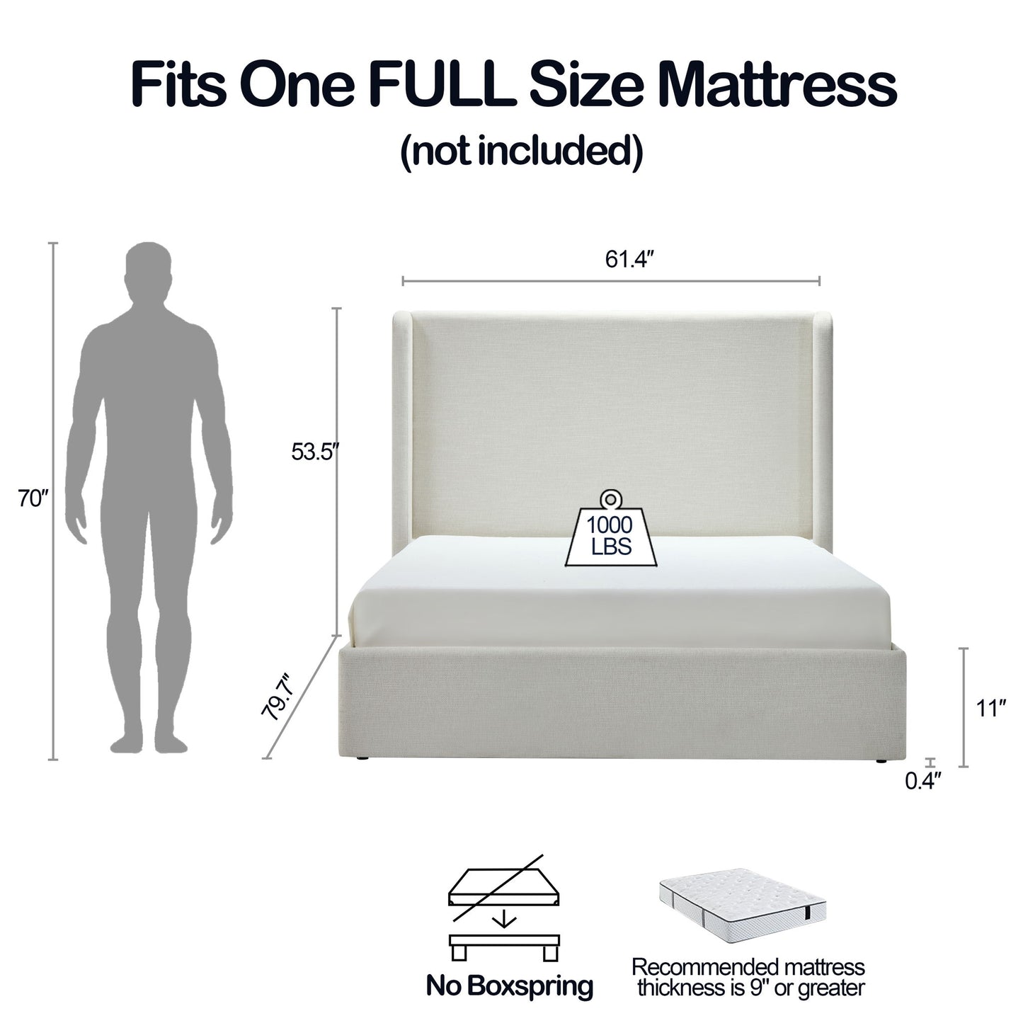 Carmen - Full Size Upholstered Wingback Bed - Ivory