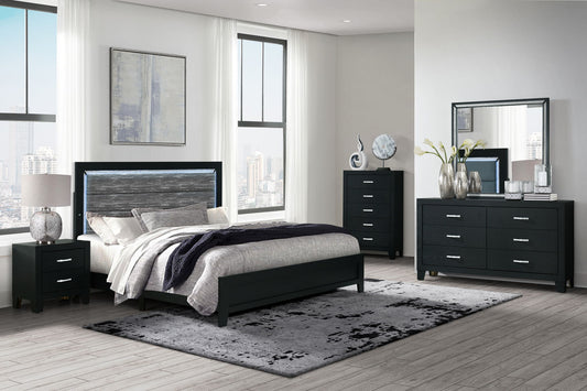 Carlos - 5 Pieces Queen Bedroom Set, Modern Design - Black