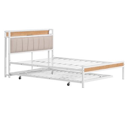 Platform Bed Frame With Trundle, USB Ports And Slat Support, No Box Spring Needed