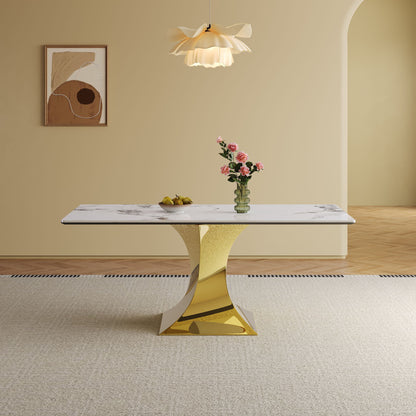 Modern Rectangular Dining Table For 6 - 8, Plated Hourglass Base