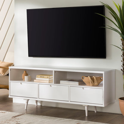 Mid-Century Modern Minimalist 3 Drawer Corner TV Stand For TVs Up To 58