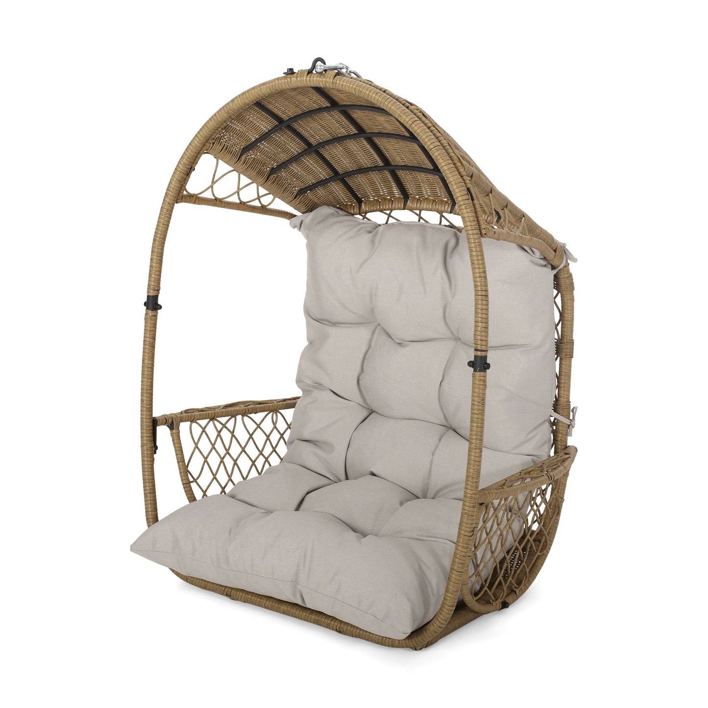 Outdoor / Indoor Wicker Hanging Chair With 8Ft Chain - Light Brown / Beige