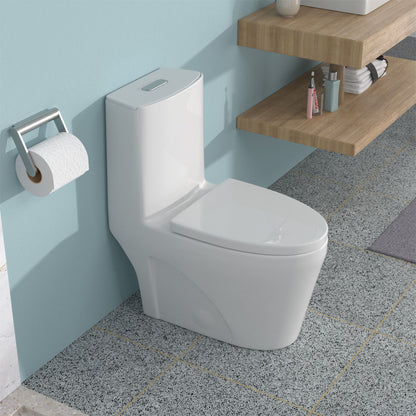 1 Piece Toilet For Bathroom, Dual Flush 1.24 / 1.6 Gpf, Soft Closing Seat - White