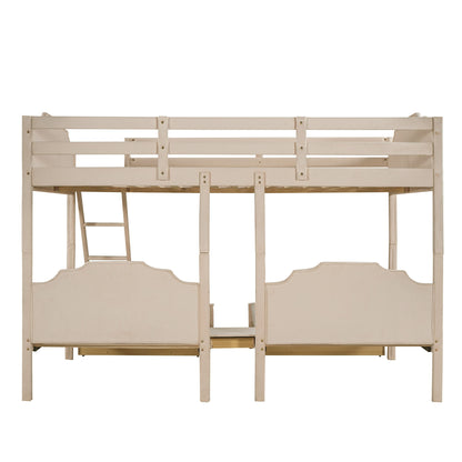 Bunk Bed, Triple Bed With Drawers And Guardrails